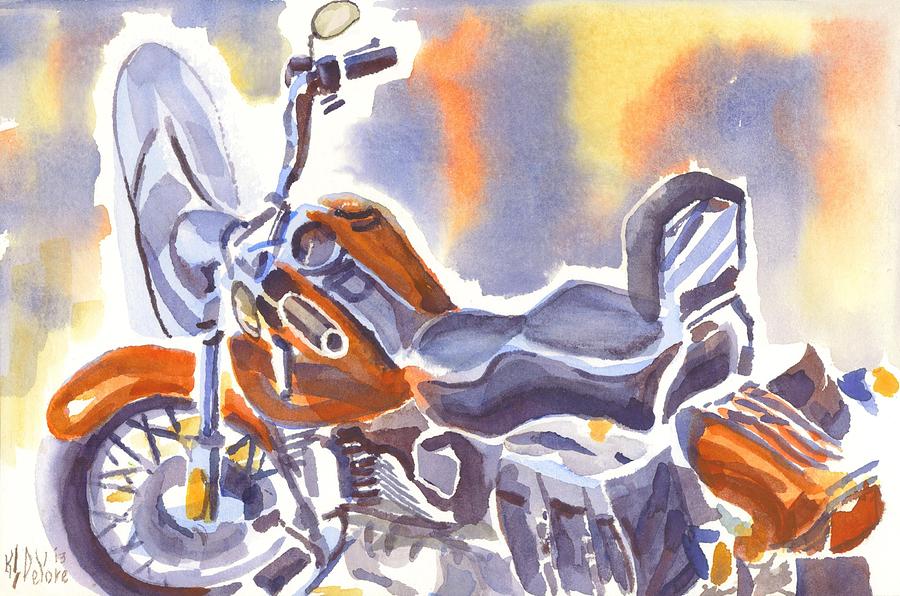 Crimson Motorcycle in Watercolor Painting by Kip DeVore