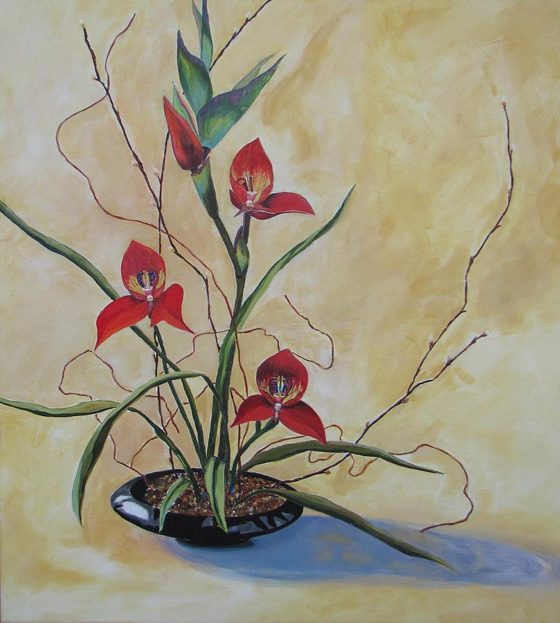 Crimson Orchids Painting by Vicki Brevell