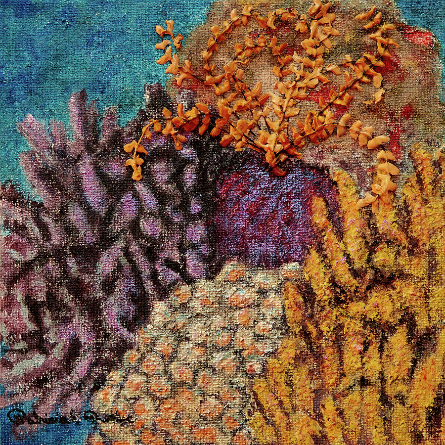 Crinoids On Burlap Painting by Patricia Beebe