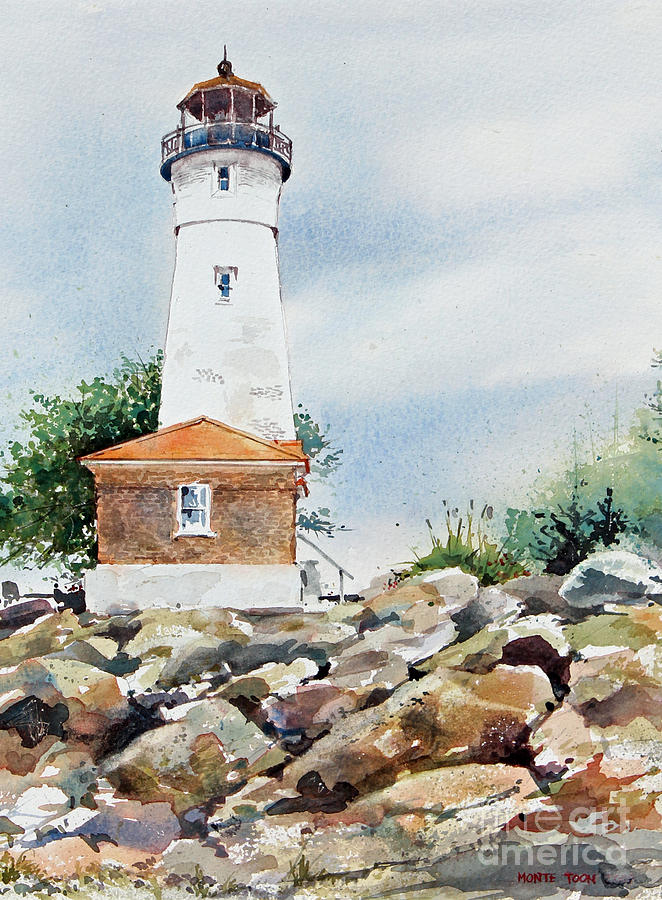 Crisp Lighthouse Painting by Monte Toon