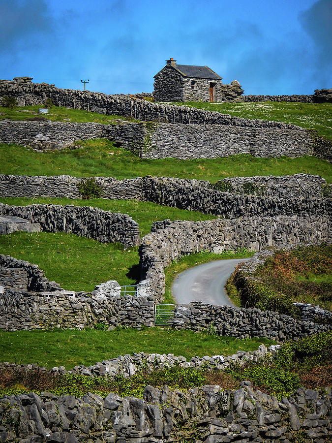 Criss-crossed stone walls of Inisheer Photograph by James Truett