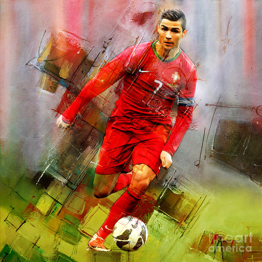 Cristiano Ronaldo dissolving into colorful liquid oil paint