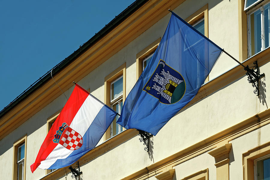 Croatian and Zagreb Flags  Photograph by Sally Weigand