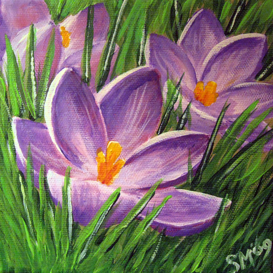 Spring Painting - Crocus by Sharon Marcella Marston