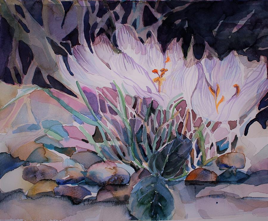 Crocuses Painting by Mindy Newman