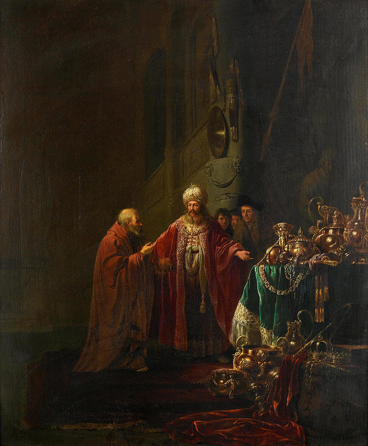 Croesus showing his riches to Solon Painting by Willem de Poorter