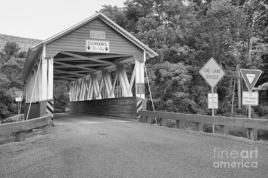 Cromwell Township Covered Bridge Black And White Photograph by Adam Jewell
