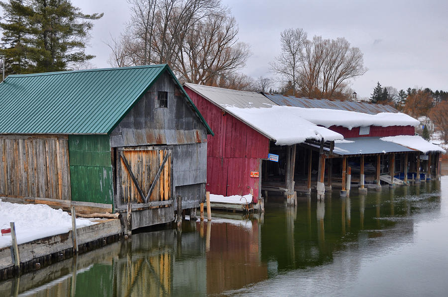 Winter Photograph - Crooked River Boat House by Russell Todd