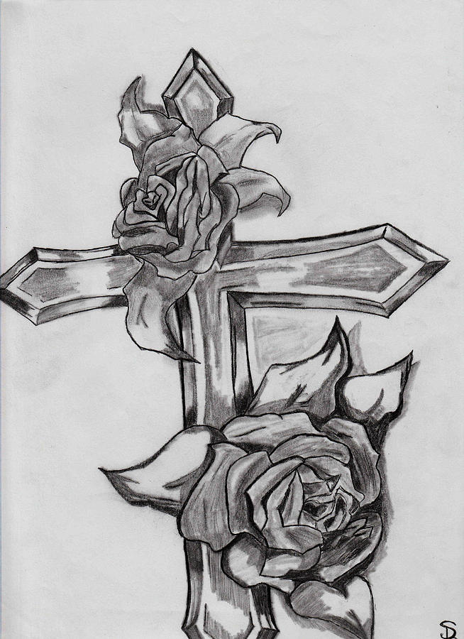 Cross and Roses Drawing by Shania Brown - Pixels