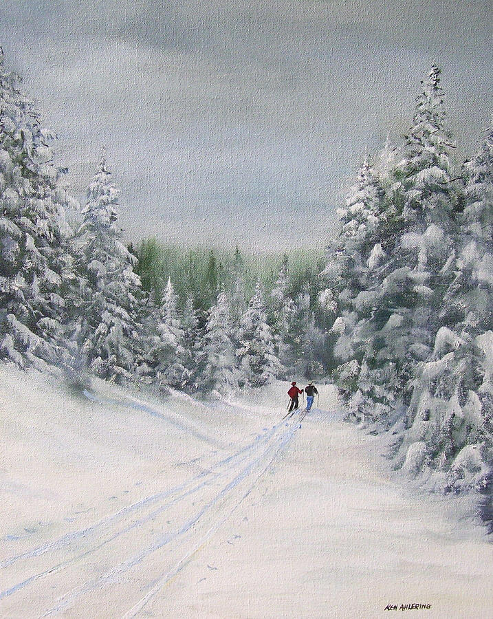 Winter Painting - Cross Country Skiers by Ken Ahlering