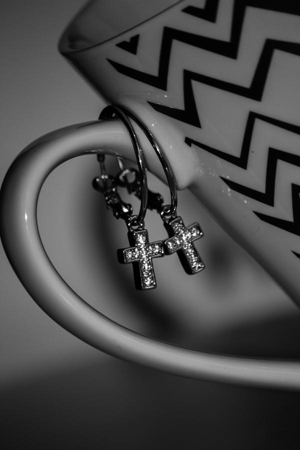 Cross Hoop Earrings in Black and White Photograph by Ester McGuire