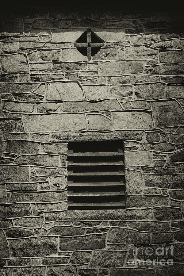 Cross in a Wall Black and White Photograph by Karen Adams