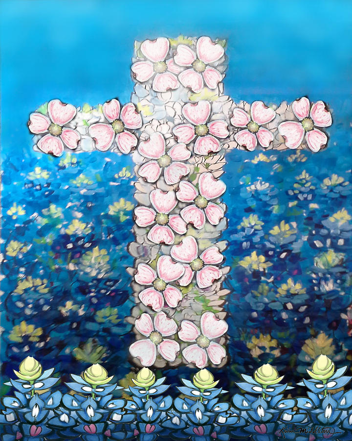 Cross of Flowers Digital Art by Kevin Middleton