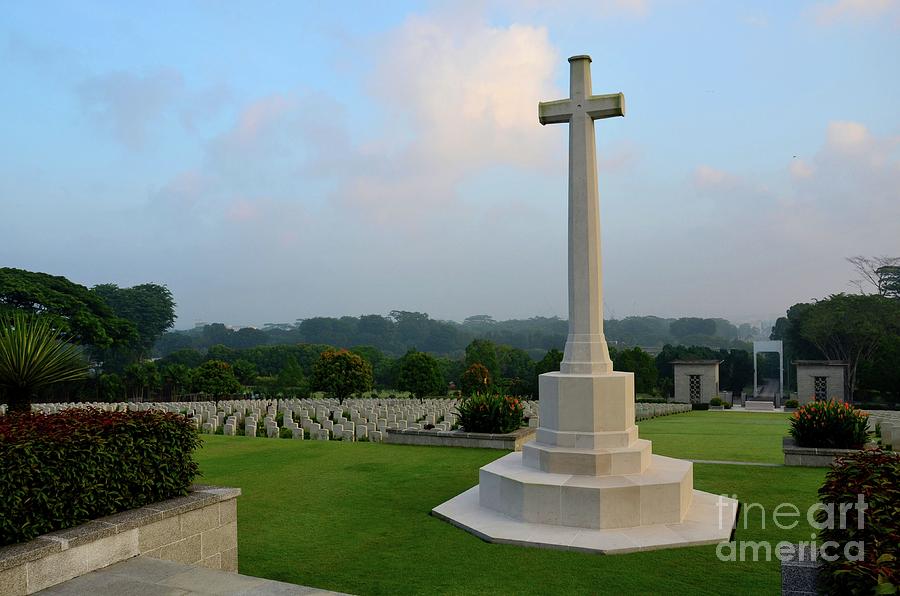Cross Of Sacrifice And Tombstones At World War Two Soldiers Kranji War Cemetery Singapore Photograph