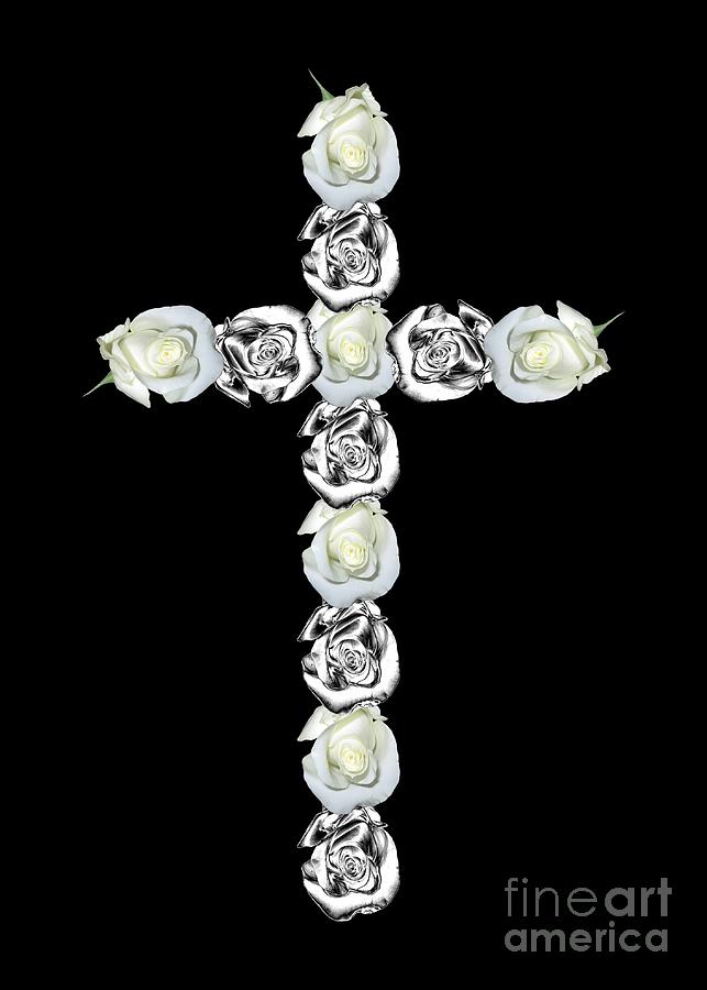 Cross of silver and white roses Photograph by Rose Santuci-Sofranko