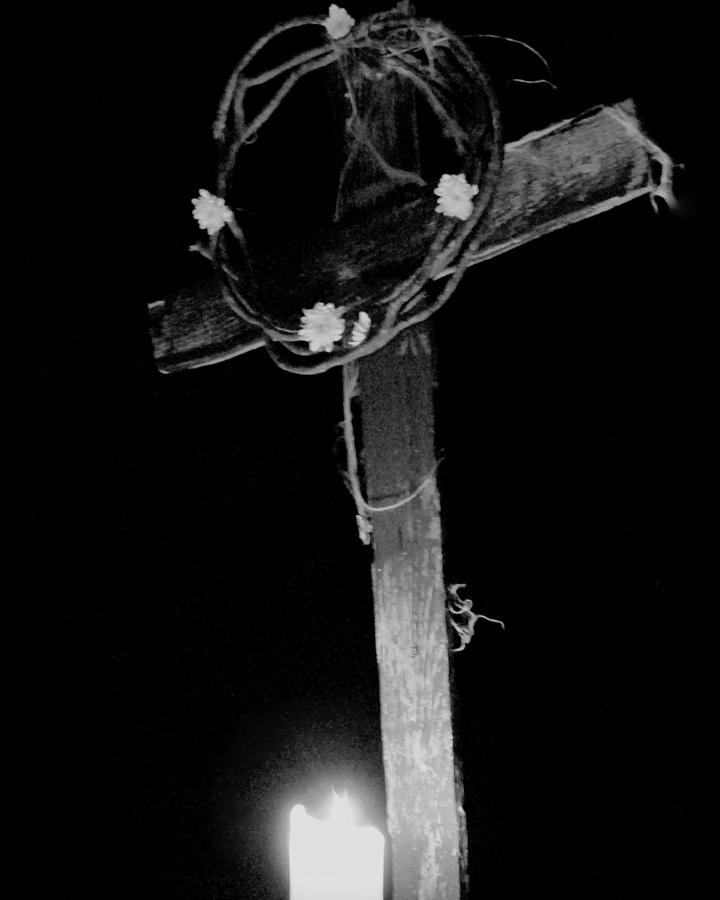 Halloween Photograph - Cross with a Candle by Rheann Earnest