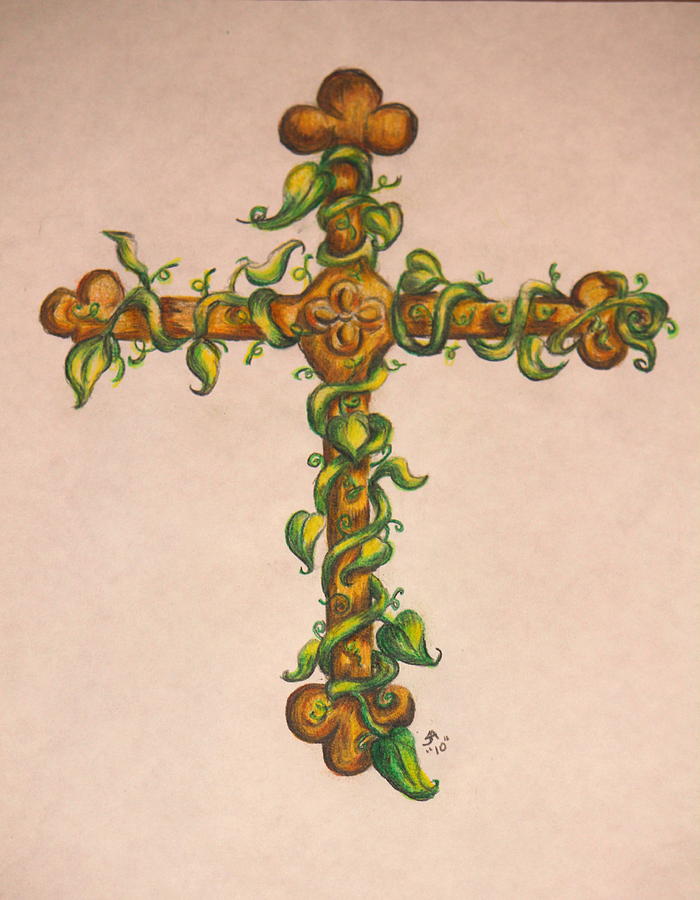 Cross Drawing - Cross with Ivy by Sheri Simmons
