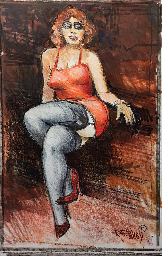 Crossed Legs in Red Painting by Ronald Shelley