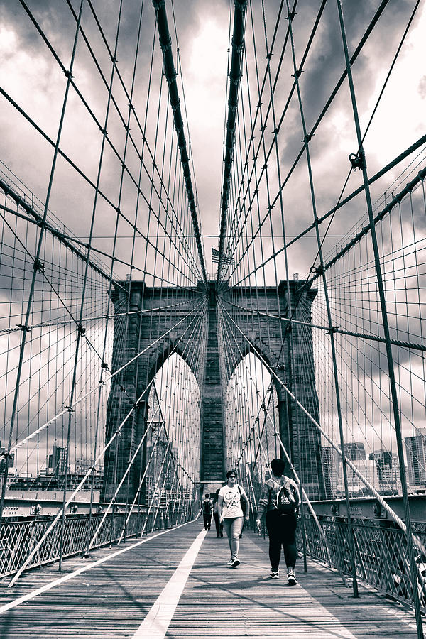 Brooklyn Bridge Photograph - Crossing Brooklyn Bridge by Jessica Jenney