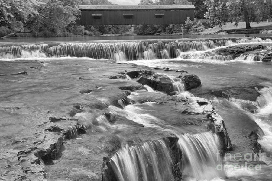 Crossing Cataract Falls Golden Cascades Black And White Photograph by Adam Jewell