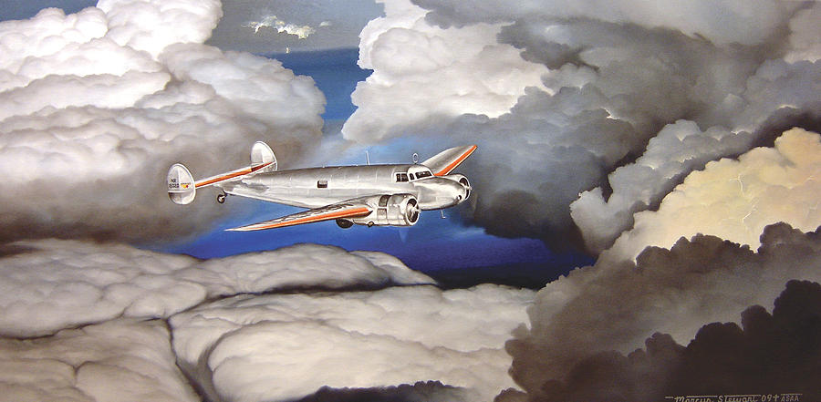 Aviation Painting - Crossing Over  Amelia Earharts Final Flight by Marc Stewart