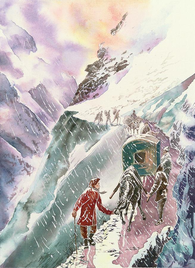 Crossing the mountains between Persia and Iraq in mid-winter Painting by Sue Podger