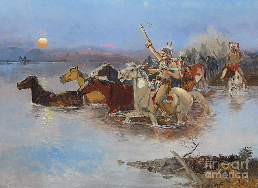 Charles Marion Russell Painting - Crossing the River by Charles Marion Russell