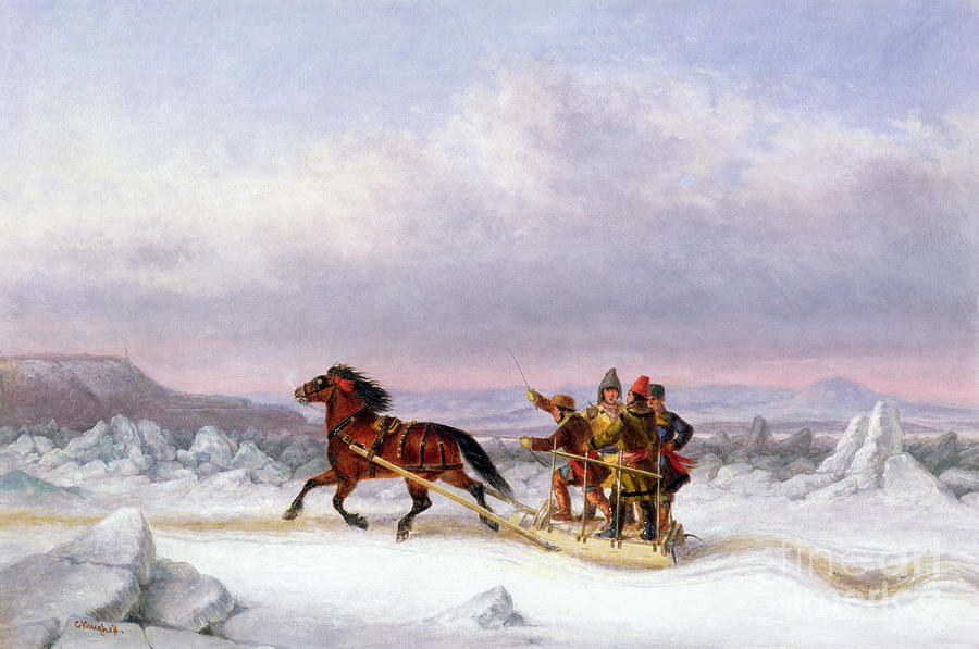 Crossing the Saint Lawrence from Levis to Quebec on a Sleigh Painting by Cornelius Krieghoff