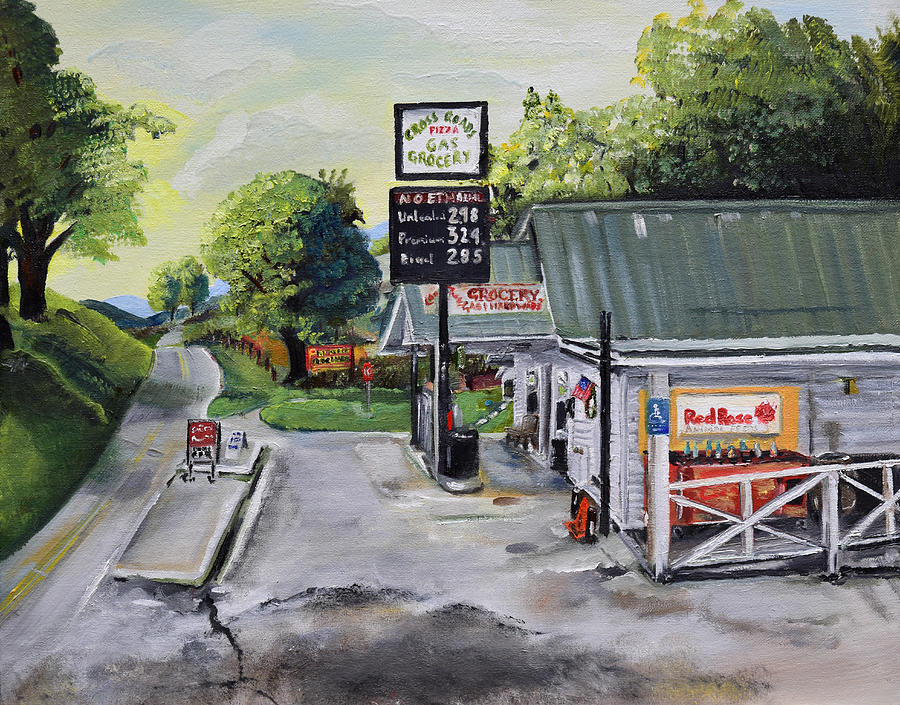 Crossroads Grocery - Elijay, GA - Old Gas and Grocery Store Painting by Jan Dappen