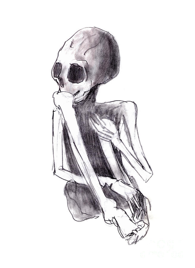 Crouched Skeleton Drawing by Michal Boubin - Fine Art America