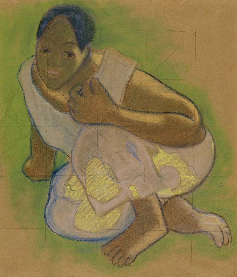 Paul Gauguin Drawing - Crouching Tahitian Woman by Paul Gauguin
