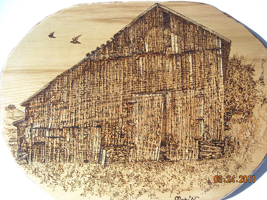 Old Barn Pyrography - Crow Barn by Doris Lindsey