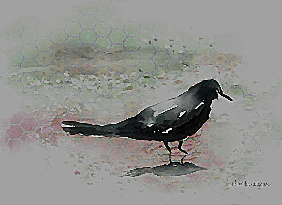 Crow Digital Art - Crow In A Puddle by Arline Wagner