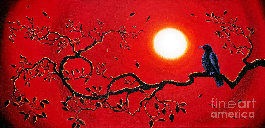 Crow in Crimson Sunset Painting by Laura Iverson