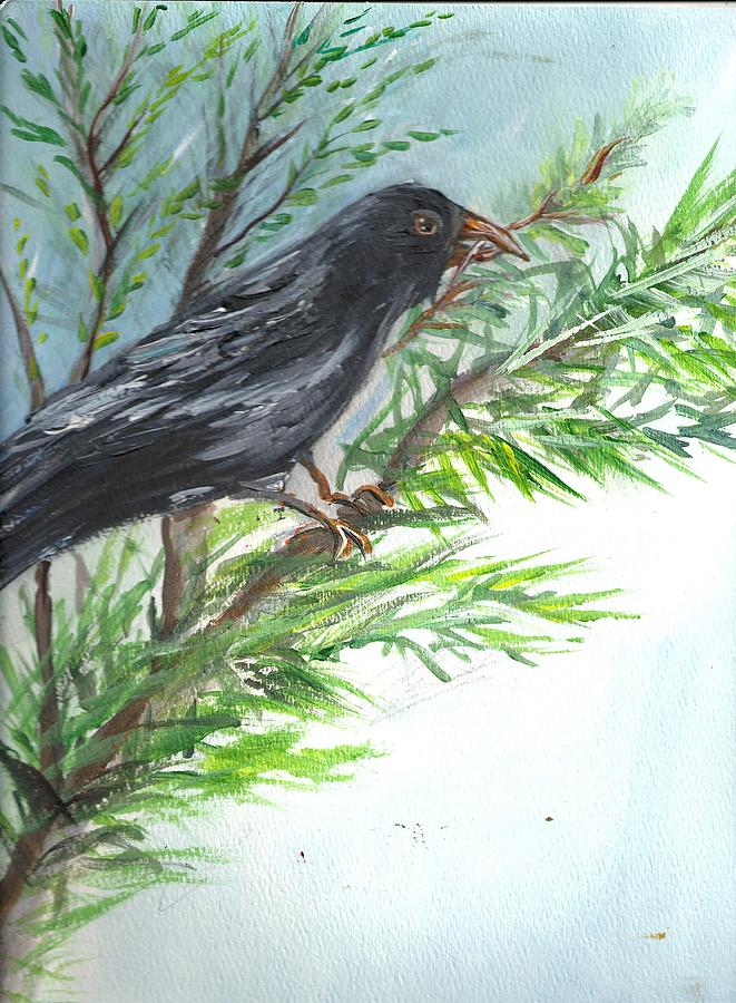Crow Painting by Karen Ferrand Carroll