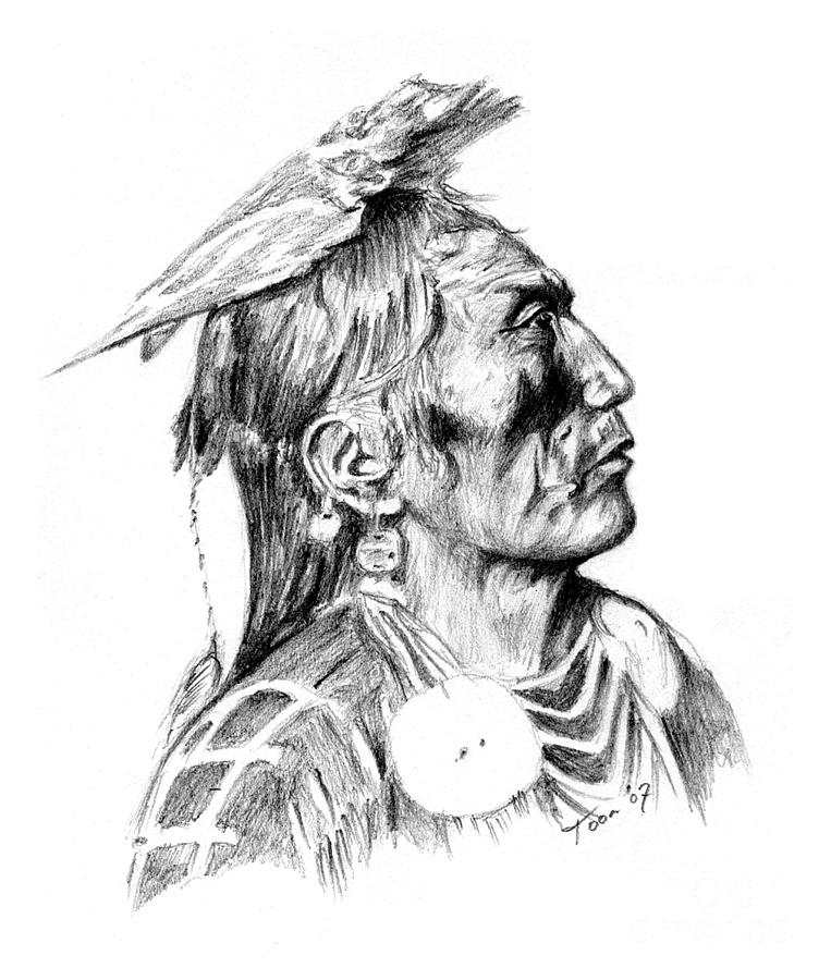 native american man drawing