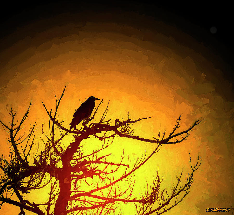 Crow Resting in Sunset Digital Art by Ken Morris