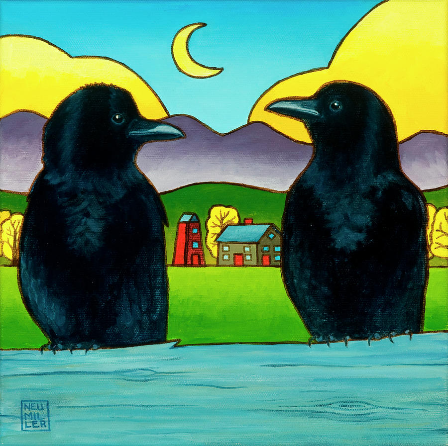 Crow Painting - Crow Tales by Stacey Neumiller