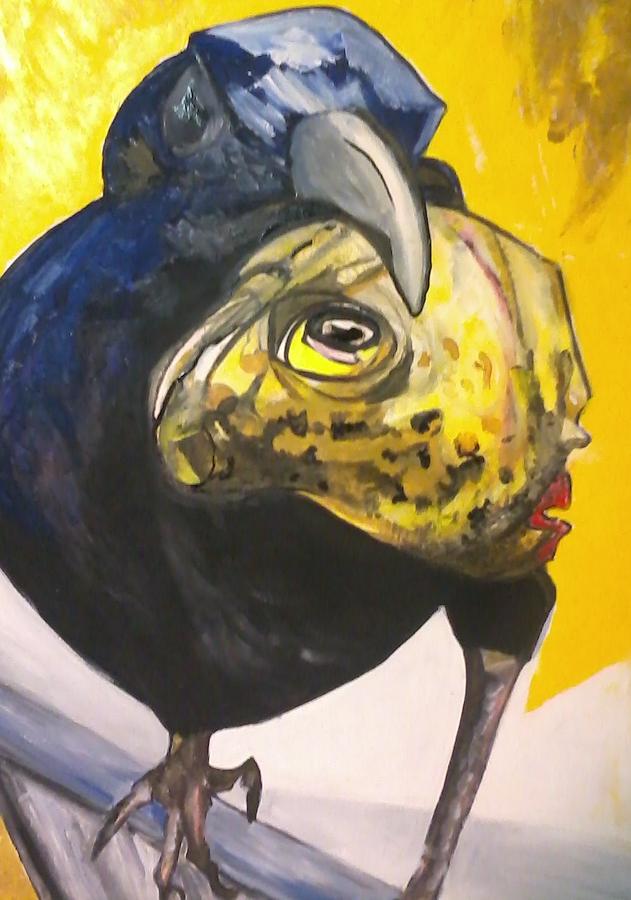 Crow With Fish Head Painting by Greta Gnatek Redzko