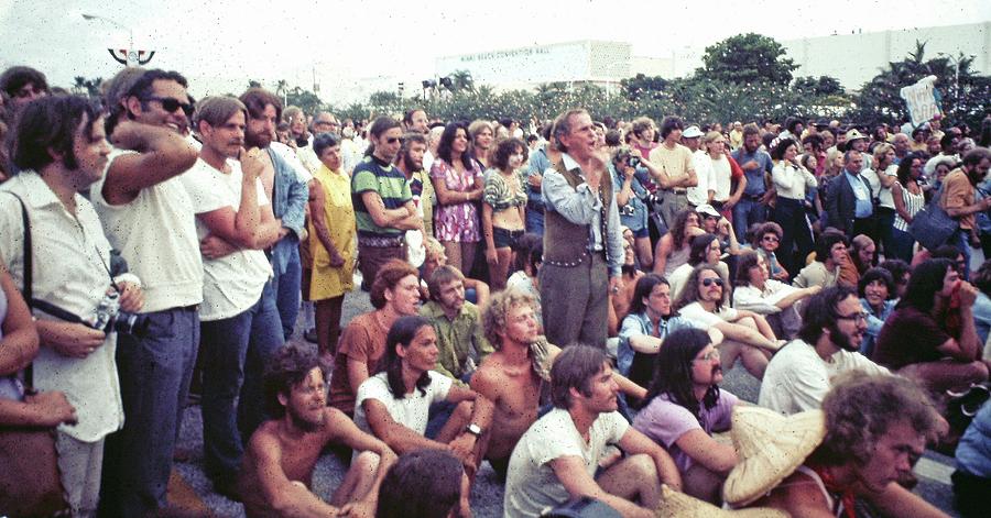Crowd listening to speeches Flamingo Park Democratic National Convention Miami Beach Florida 1972 Photograph by David Lee Guss