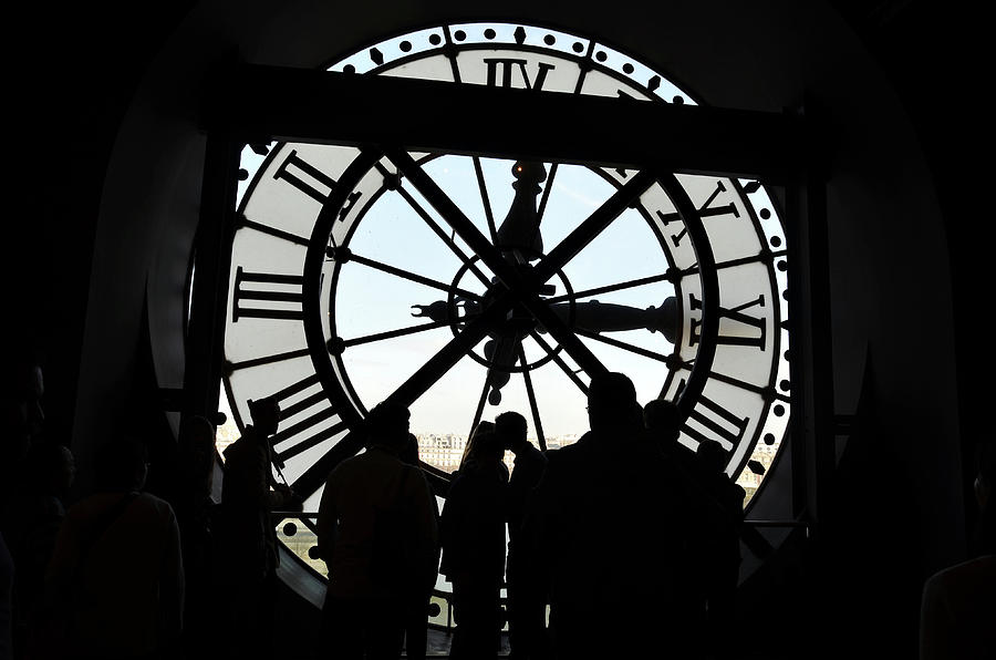 Crowd of People Gathered Behind the Grand Clock Face on the Orsay Museum Paris France Photograph by Shawn OBrien
