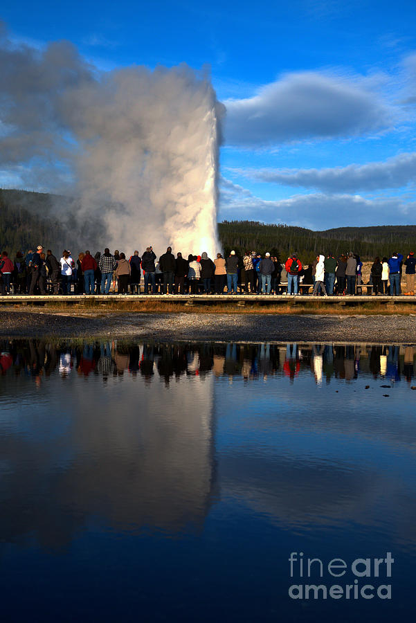 Crowd Reflections At Old Faithful Portrait Photograph by Adam Jewell