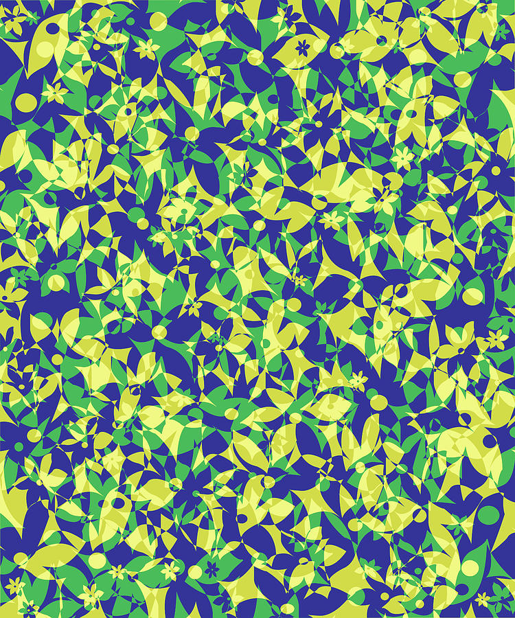 Crowded Flowers - Yellow Blue and Green Digital Art by Shawna Rowe