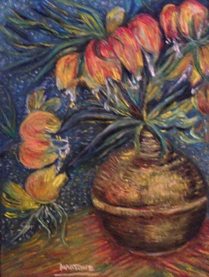 Crown Imperial Fritillaries In A Copper Vase Copy Pastel By