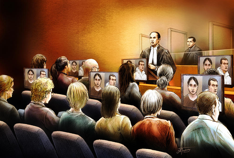 Crown Kevin Gowdey delivers opening address at the Rafferty trial Painting by Alex Tavshunsky