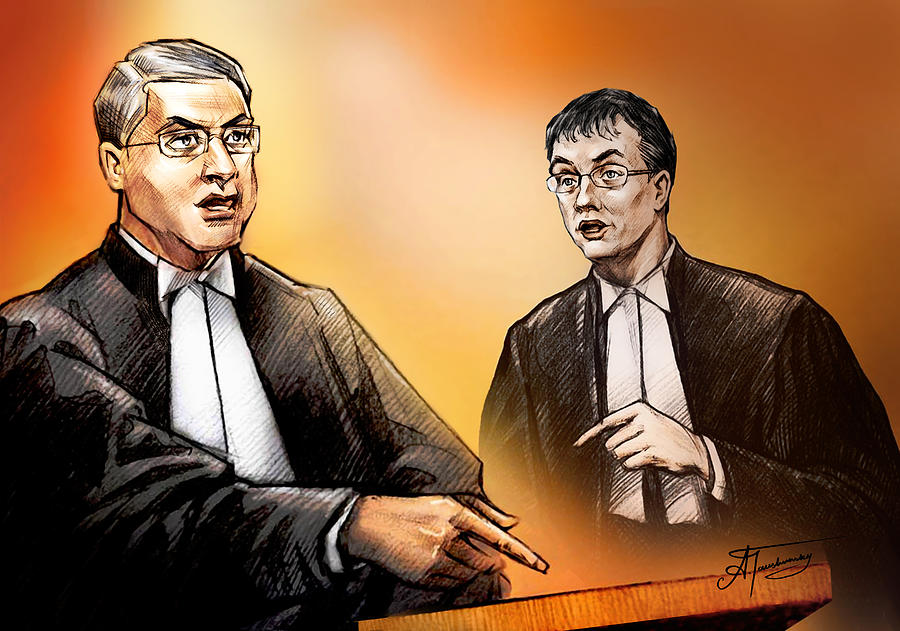 Crown Michael Carnegie versus Defence lawyer Dirk Derstine at the Rafferty Trial Painting by Alex Tavshunsky