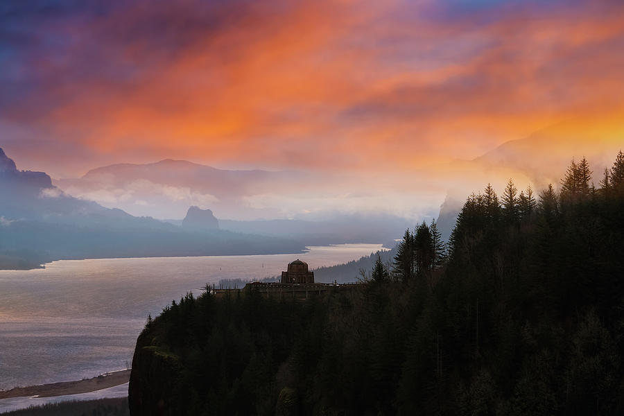 Crown Point at Columbia River Gorge during Sunrise Photograph by David Gn