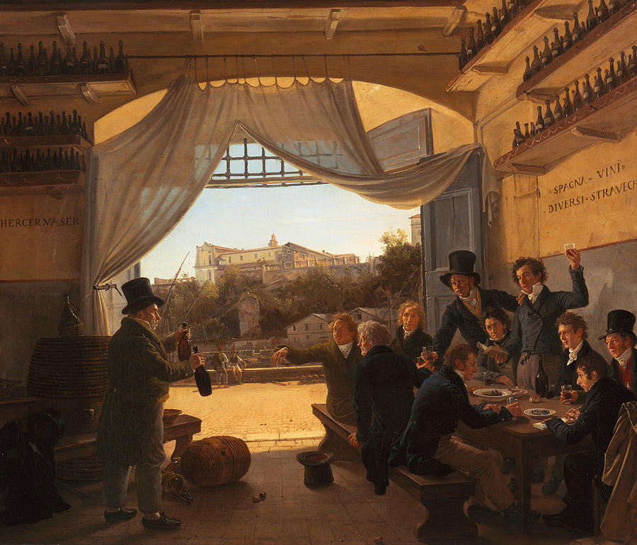 Crown Prince Ludwig in the Spanish Wine Tavern in Rome Painting by Franz Ludwig Catel