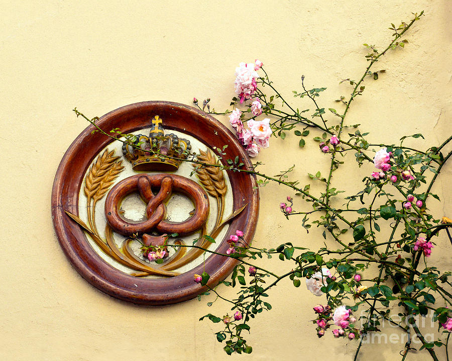 Pretzel Photograph - Crowned Pretzel Sign With Roses by Catherine Sherman