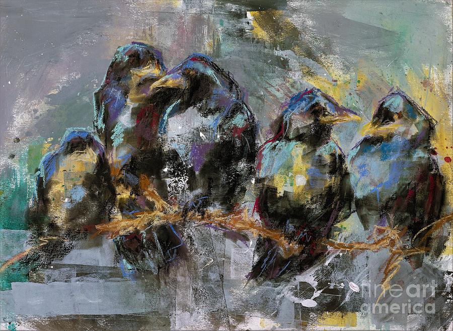 Crows In A Row Painting by Frances Marino